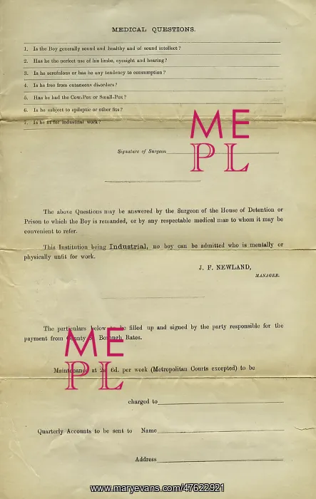 : Wandsworth Reformatory Admission Form Page 3 : Wandsworth Reformatory Admission Form Page 3