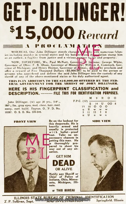 : Wanted Poster for John Dillinger, offering ? : Wanted Poster for John Dillinger, offering ?