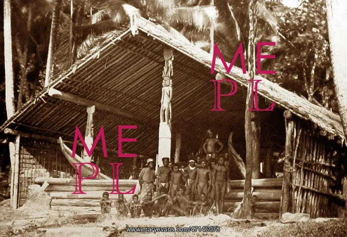 : War canoe house, Solomon Islands, Victorian period - sepia : War canoe house, Solomon Islands, Victorian period - sepia
