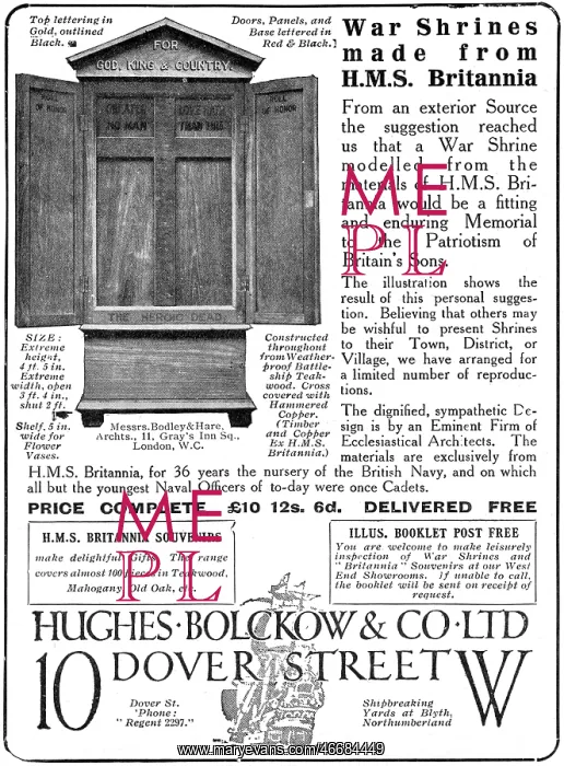 : War Shrines made from H.M.S. Britannia, WW1 : War Shrines made from H.M.S. Britannia, WW1
