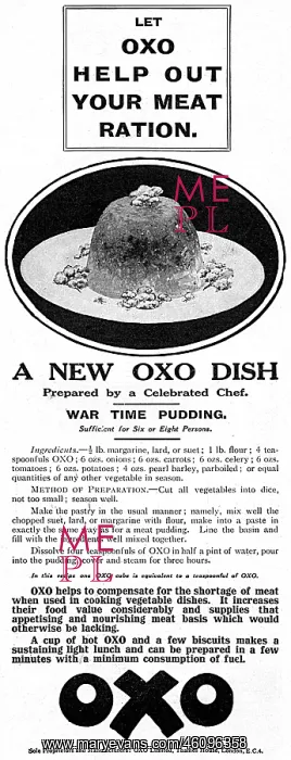 : War Time Pudding with Oxo, 1918 : War Time Pudding with Oxo, 1918