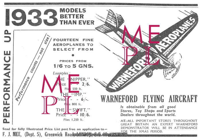 : Warneford Model Aeroplanes 1932 : Warneford Model Aeroplanes 1932