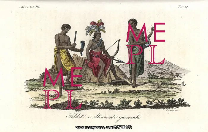 : Warriors of the Kongo with weapons and battle instruments : Warriors of the Kongo with weapons and battle instruments