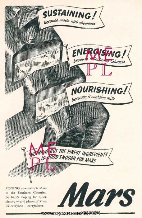 : Wartime Mars Bar Advertisement : Wartime Mars Bar Advertisement