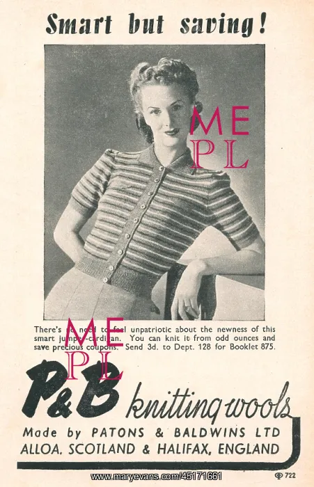 : Wartime P & B Knitting Wools Advert : Wartime P & B Knitting Wools Advert