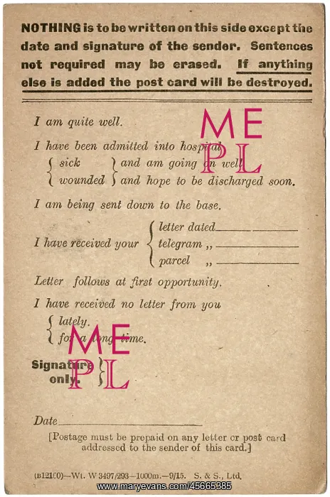: Wartime postcard for soldiers to send home : Wartime postcard for soldiers to send home