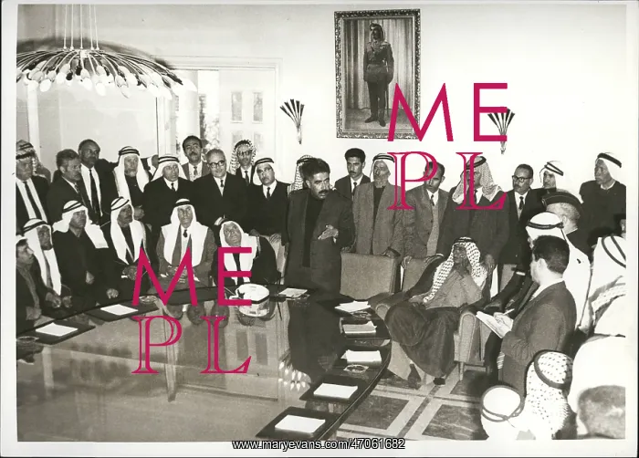 : Wasfi Tal, PM of Jordan, with refugee delegation : Wasfi Tal, PM of Jordan, with refugee delegation