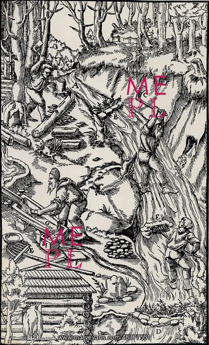 : Washing for tin. (Basle, 1556). Woodcut : Washing for tin. (Basle, 1556). Woodcut