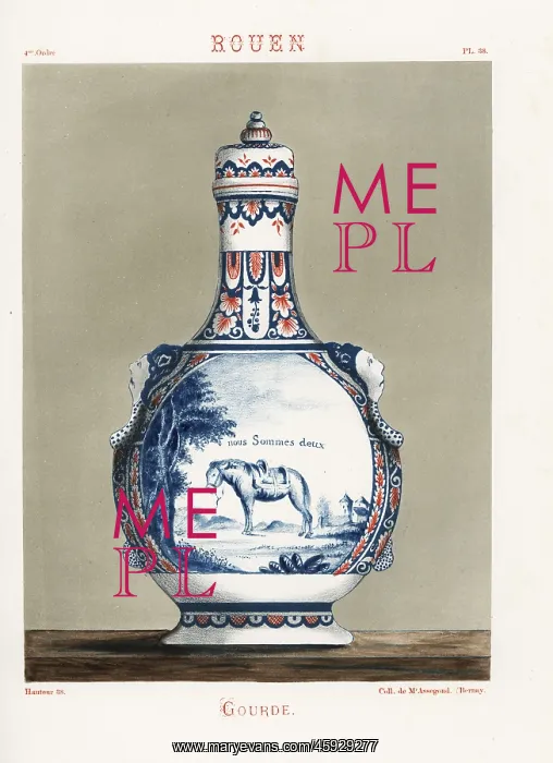 : Water jug from Rouen, decorated with a vignette : Water jug from Rouen, decorated with a vignette