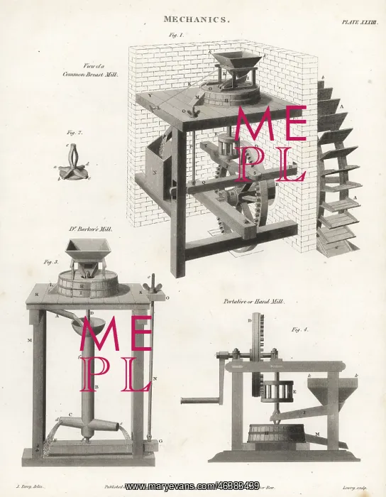 : Water-powered mills for grinding corn : Water-powered mills for grinding corn