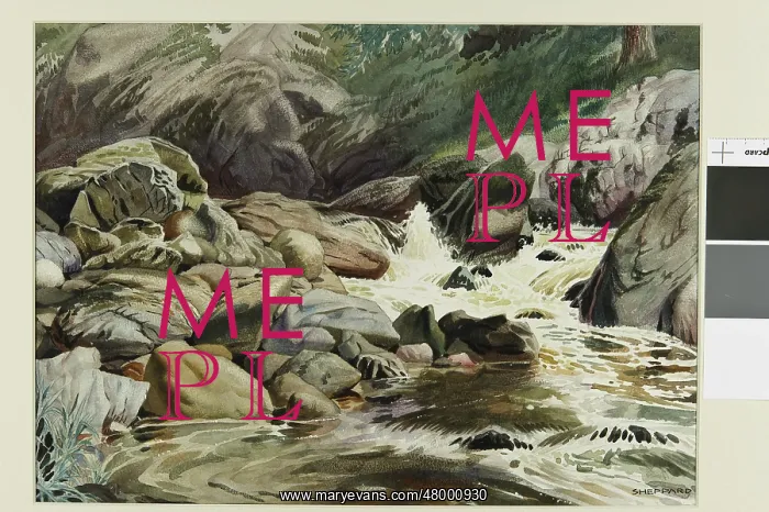  : Watercolour sketch of stream with rocks