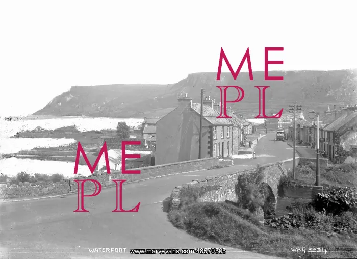 : Waterfoot - a view of the town with a stone road bridge in the foreground : Waterfoot - a view of the town with a stone road bridge in the foreground