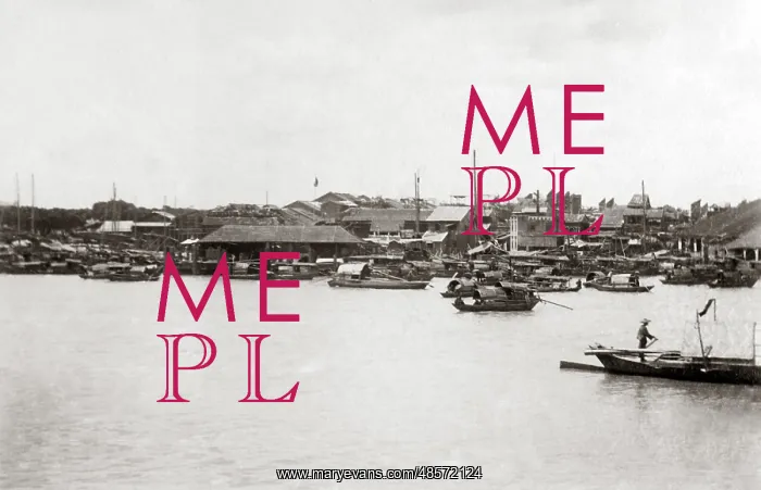 : Waterfront view, Canton (Guangzhou) China, circa 1890s : Waterfront view, Canton (Guangzhou) China, circa 1890s