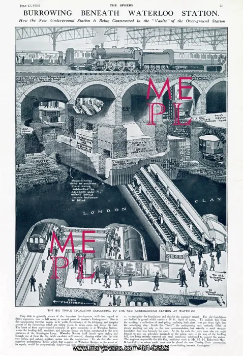 : Waterloo Underground Station - cross-section 1926 : Waterloo Underground Station - cross-section 1926