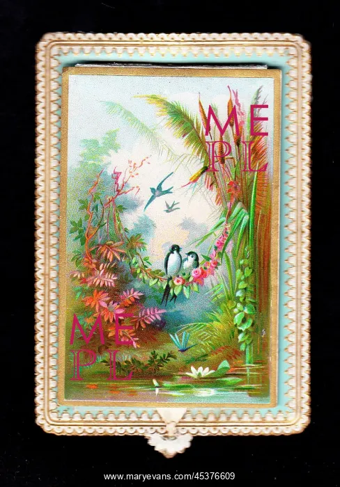 : Waterside scene with birds on a greetings card : Waterside scene with birds on a greetings card