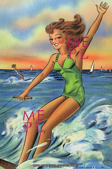 : Waterskiing beauty waving : Waterskiing beauty waving