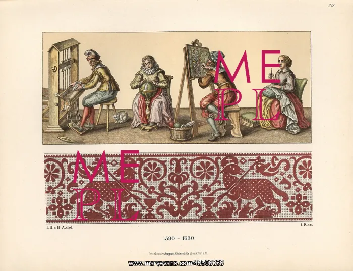 : Weavers and embroiderers from the 17th century, and pattern : Weavers and embroiderers from the 17th century, and pattern