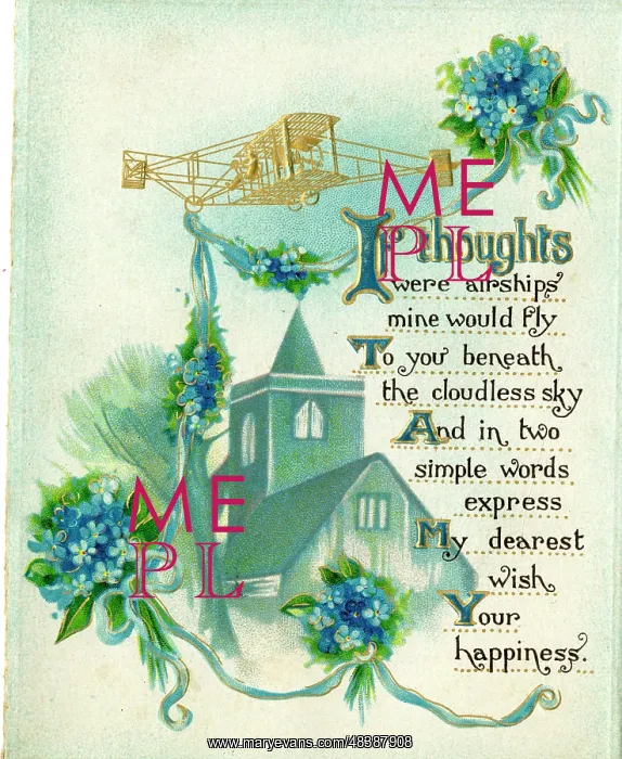 : Wedding greetings card, early aeroplane : Wedding greetings card, early aeroplane