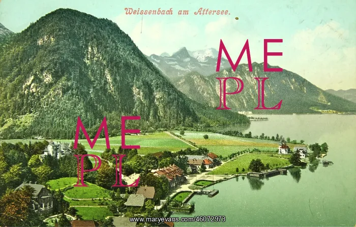 : Weissenbach at Lake Attersee. View from the top to the : Weissenbach at Lake Attersee. View from the top to the