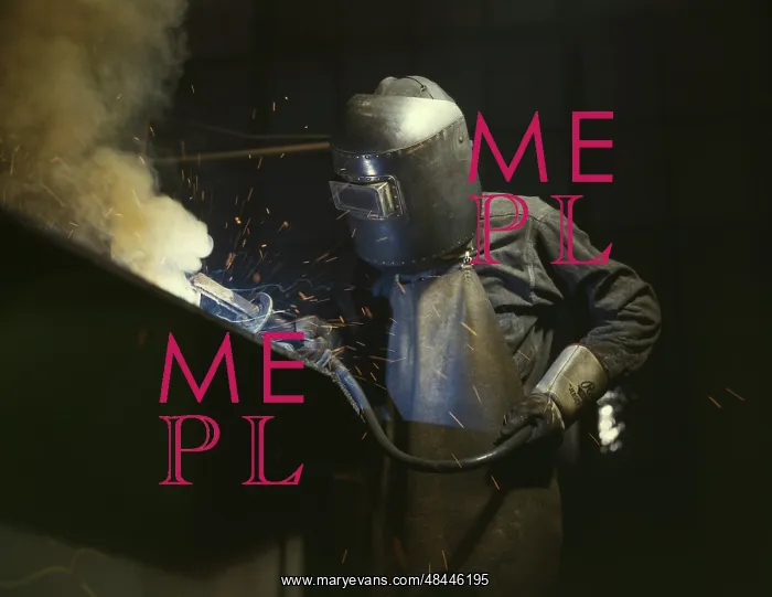 : Welder making boilers for a ship, 1942 : Welder making boilers for a ship, 1942