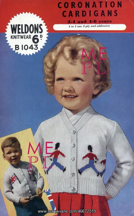 : Weldons Coronation Cardigans, knitting pattern, 1953 : Weldons Coronation Cardigans, knitting pattern, 1953