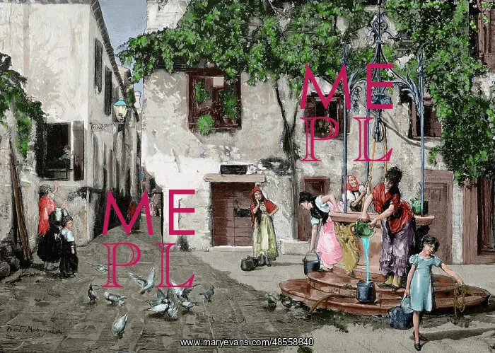 : By the Well. Engraving. Colored : By the Well. Engraving. Colored