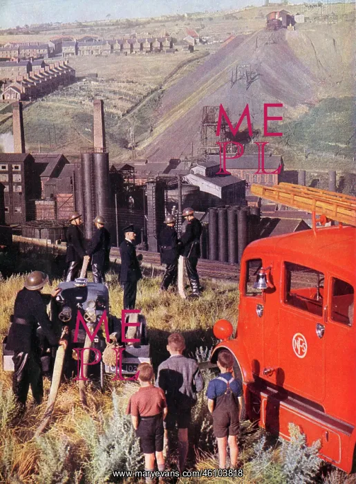 : Welsh Firemen in position above the pit-head and railway : Welsh Firemen in position above the pit-head and railway