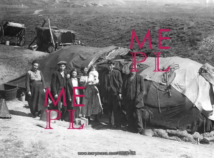 : Welsh miners in front of their accommodation, 1927 : Welsh miners in front of their accommodation, 1927