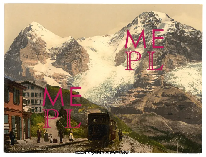 : Wengern Alp Station, Eiger and Monch, Bernese Oberland, Swit : Wengern Alp Station, Eiger and Monch, Bernese Oberland, Swit