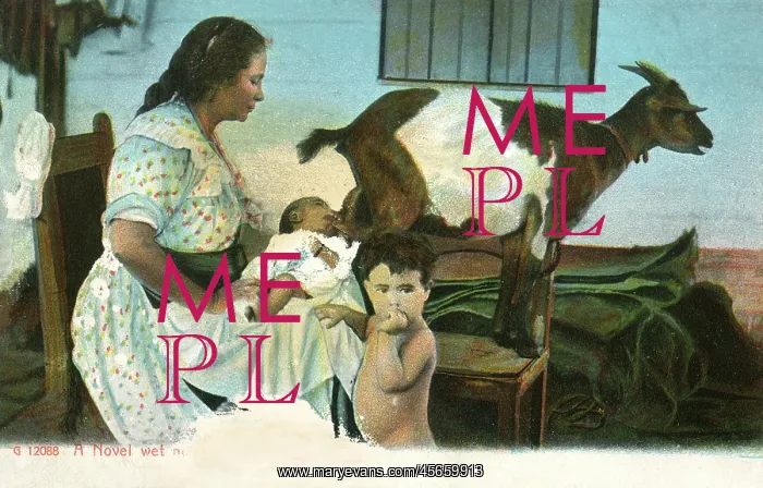 : Wet nurse feeds baby using a goat : Wet nurse feeds baby using a goat