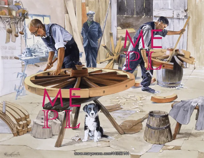 : Wheelwrights making cart wheels : Wheelwrights making cart wheels