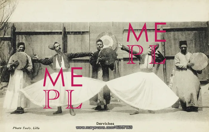 : Two Whirling Dervishes with musicians : Two Whirling Dervishes with musicians