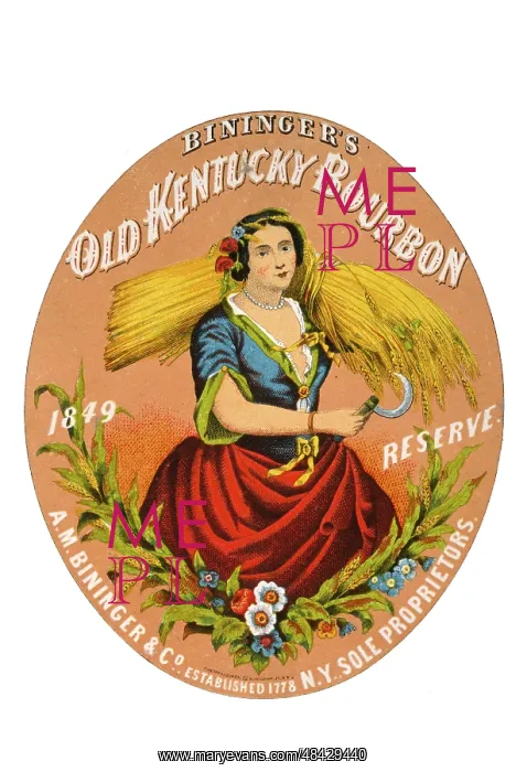 : Whiskey label - woman carrying bundle of grain : Whiskey label - woman carrying bundle of grain