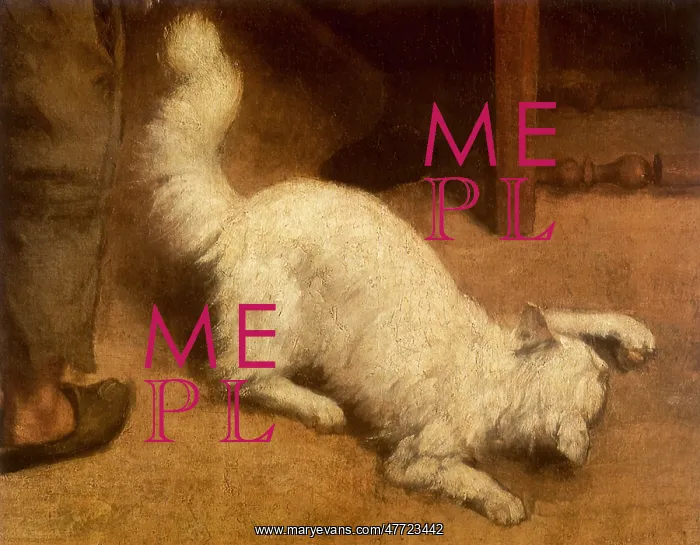 : White Angora playing with an Insect, by Courbet : White Angora playing with an Insect, by Courbet