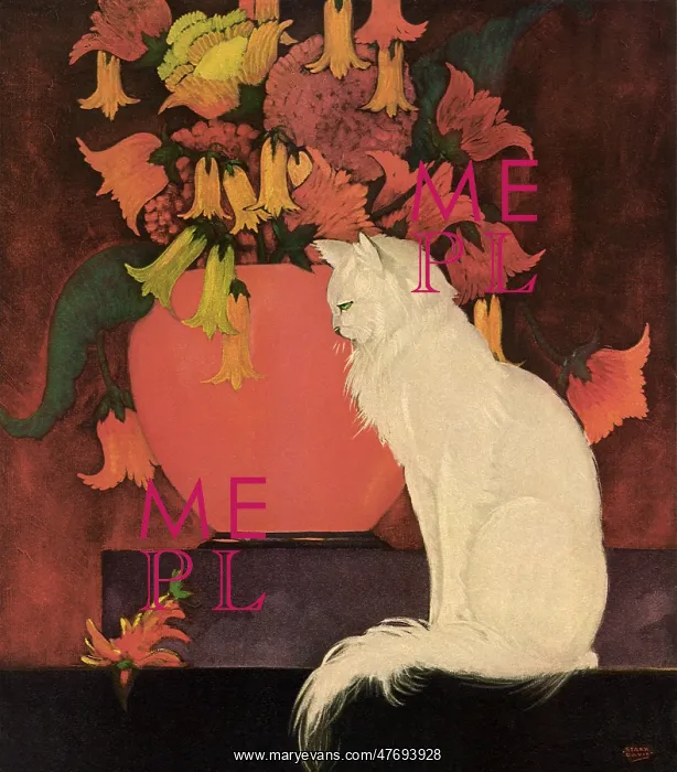  : White Cat and Flowers