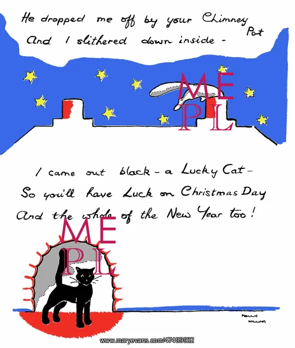 : White cat going down chimney, and black cat : White cat going down chimney, and black cat