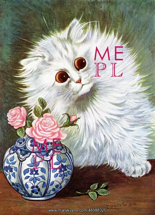  : White Cat and Roses by Louis Wain