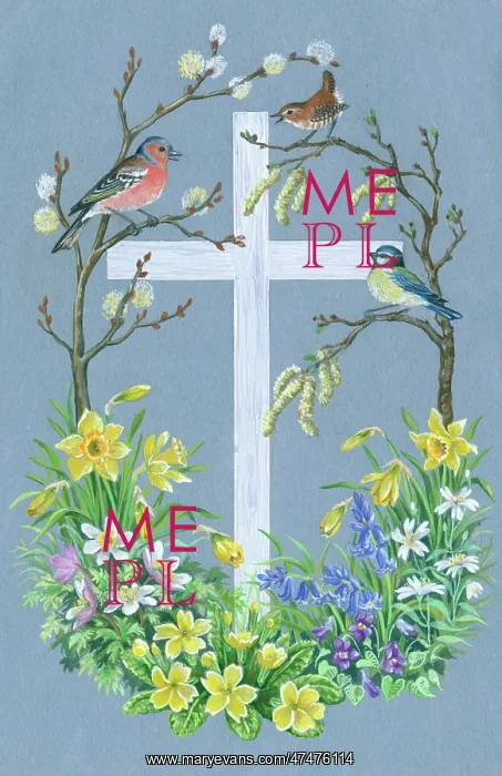 : White Cross with chaffinch, wren, blue tit : White Cross with chaffinch, wren, blue tit