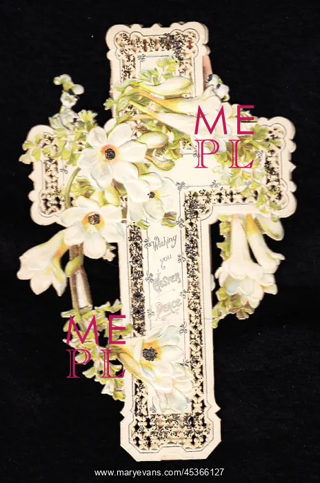  : White flowers on a cross-shaped Easter card