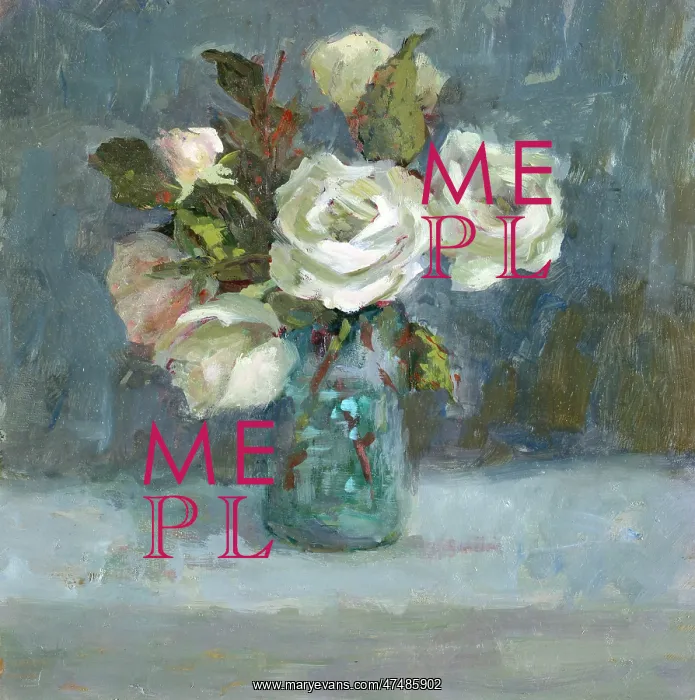  : White and Pink Roses in a glass jar