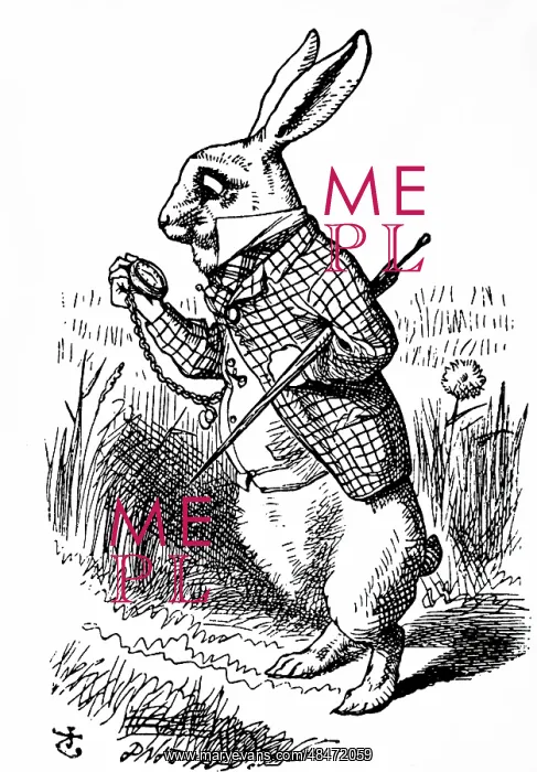 : The White Rabbit looking at his watch and exclaiming : The White Rabbit looking at his watch and exclaiming