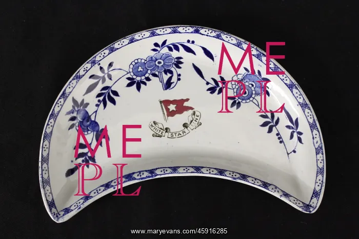 : White Star Line - Delft pattern crescent dish : White Star Line - Delft pattern crescent dish