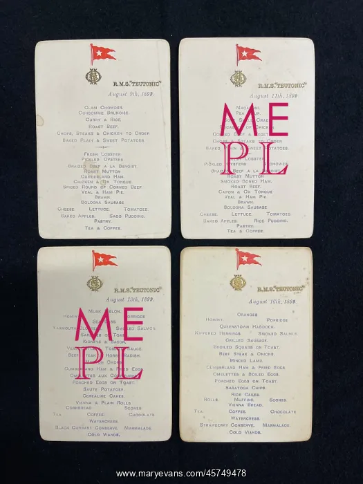 : White star Line, First Class menus from RMS Teutonic : White star Line, First Class menus from RMS Teutonic