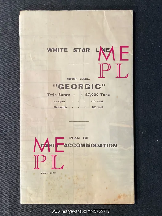: White Star Line, MV Georgic - cabin accommodation : White Star Line, MV Georgic - cabin accommodation