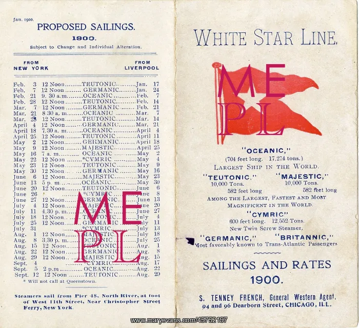 : White Star Line, Proposed Sailings, foldout brochure : White Star Line, Proposed Sailings, foldout brochure