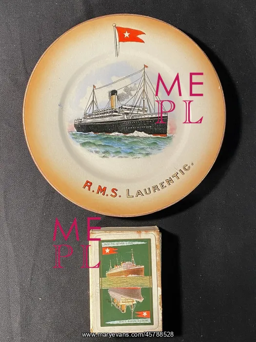 : White Star Line - RMS Laurentic plate, pack of playing cards : White Star Line - RMS Laurentic plate, pack of playing cards