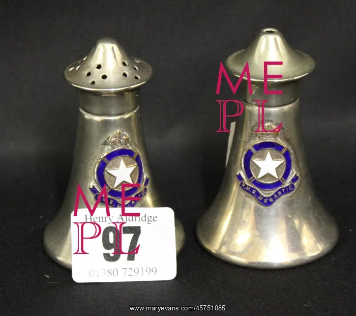 : White Star Line - RMS Megantic salt and pepper pots : White Star Line - RMS Megantic salt and pepper pots
