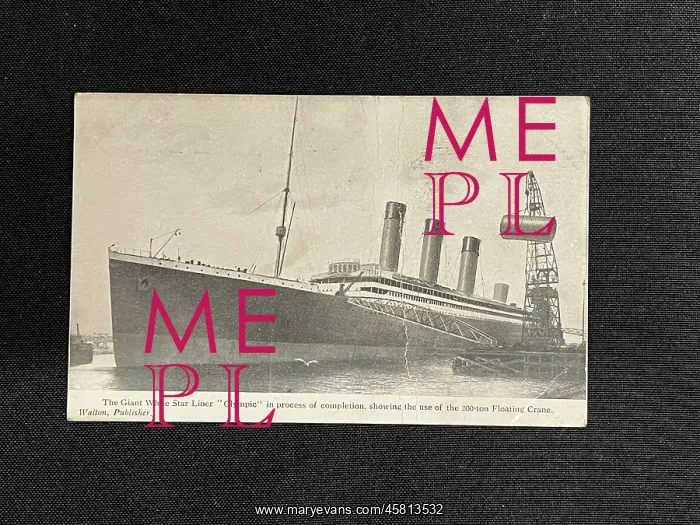 : White Star Line, RMS Olympic, with crane, on a postcard : White Star Line, RMS Olympic, with crane, on a postcard