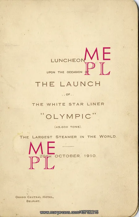 : White Star Line - RMS Olympic launch menu : White Star Line - RMS Olympic launch menu