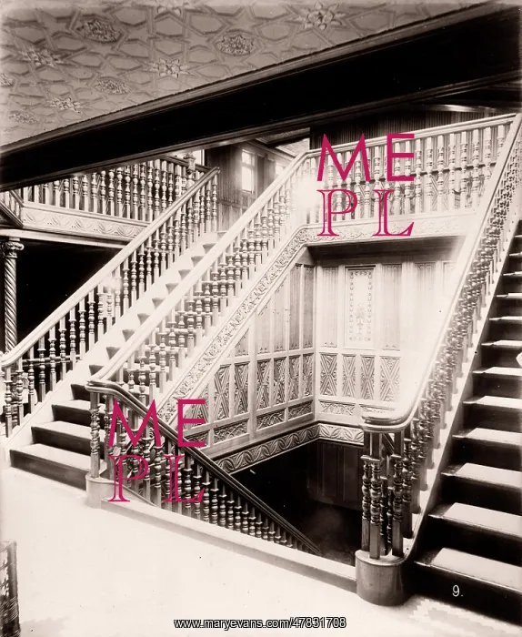 : White Star Line, RMS Teutonic launch, ornate staircase : White Star Line, RMS Teutonic launch, ornate staircase